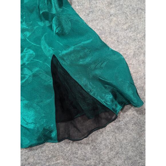 Vintage Victoria's Secret Green Silky Floral Slip Dress Sz Medium Flowy Lingerie - Picture 6 of 6